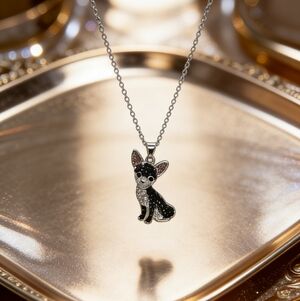 Black & White Chihuahua Rhinestone Pendant Necklace
